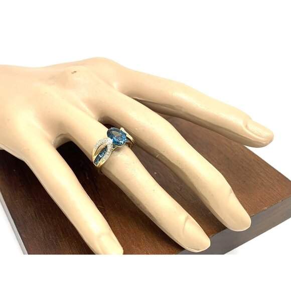 Blue Gemstone Diamond Cocktail Ring 10k Yellow Gold Estate Jewelry Womens Size 6 - Picture 6 of 14